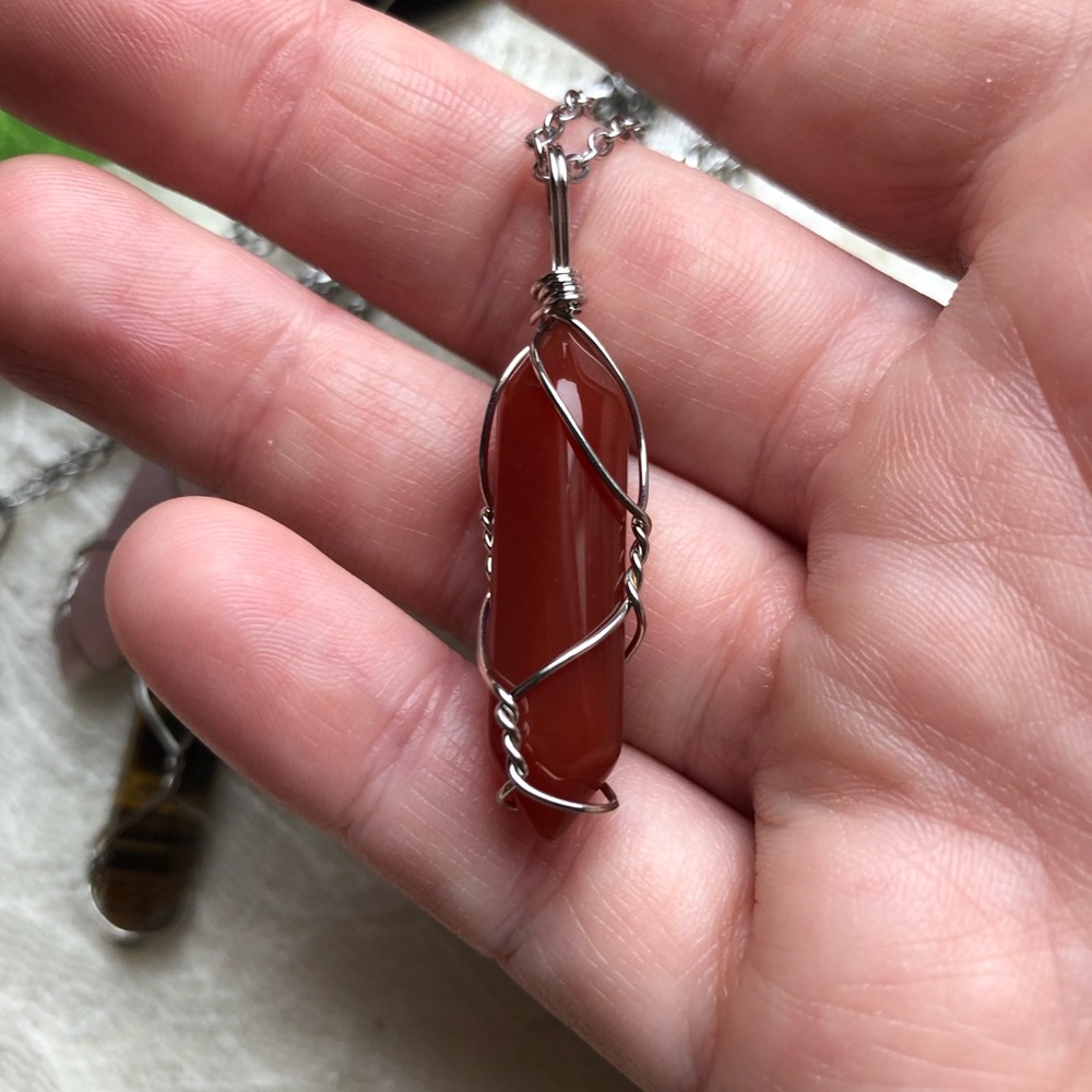 Carnelian Double-point Gemstone, Single Chakra Necklace - Hand-Wrapped!